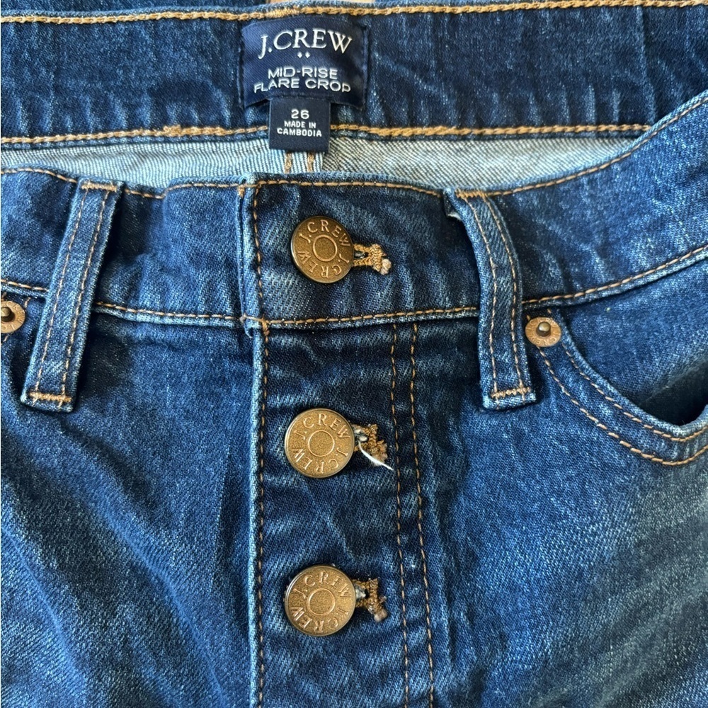 J.Crew Jeans Womens 26 Mid Rise Flare Crop Button Fly Dark Blue - Picture 4 of 7